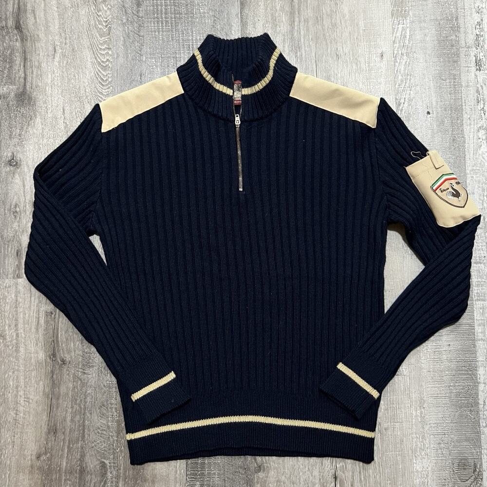 VTG De Marchi Classic Ribbed Knit Blue Cycling Clothing Two Tone Sweater Sz S/M